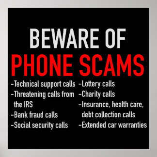 Beware of Phone Scams - Scam Prevention List Poster