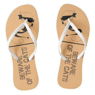 Beware of the Cats, Elegant Black Cat  Flip Flops