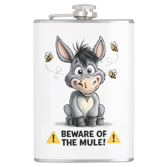 Beware Of The Mule Funny Donkey Warning Design Hip Flask (Front)
