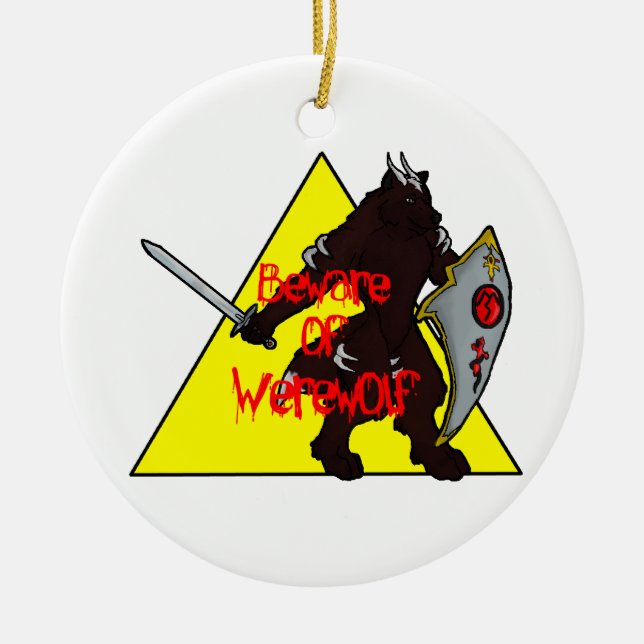 Beware of werewolf ceramic tree decoration (Front)