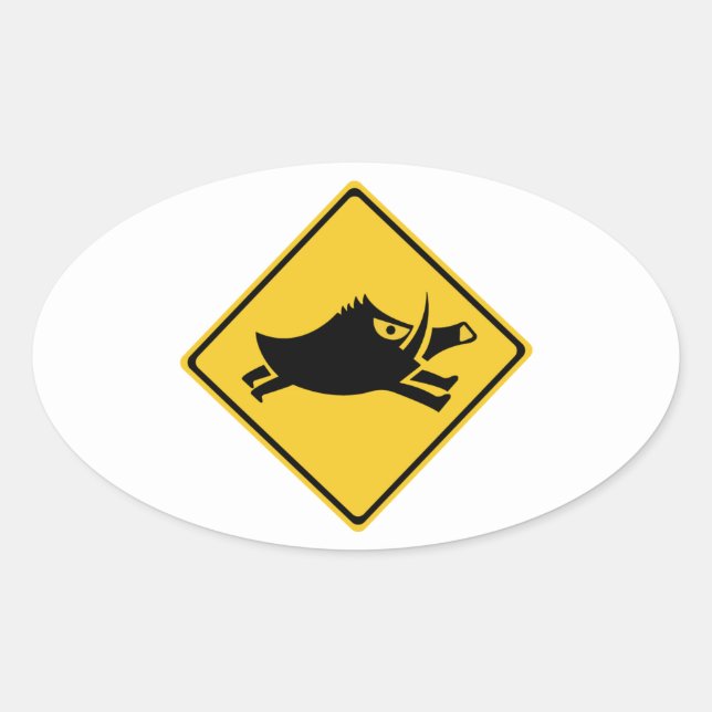 Beware of Wild Boars, Traffic Sign, Japan Oval Sticker (Front)