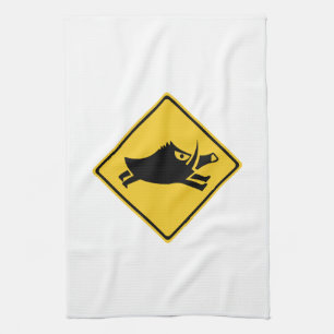 Beware of Wild Boars, Traffic Sign, Japan Tea Towel