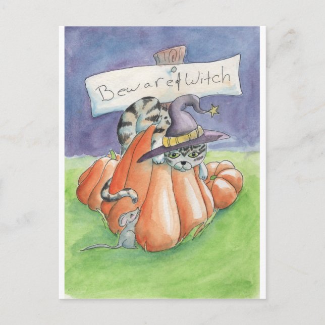 Beware Of Witch Cat Postcard (Front)