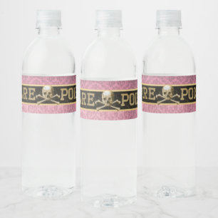 Beware Poison Skull Pink Halloween Water Bottle Label