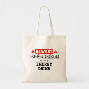 Beware: Programmer Powered By Energy Drink   Coder Tote Bag