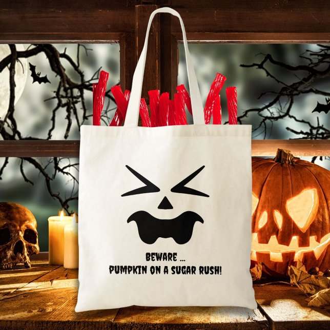 Beware… pumpkin on a sugar rush! Jack O' Lantern Tote Bag (Creator Uploaded)