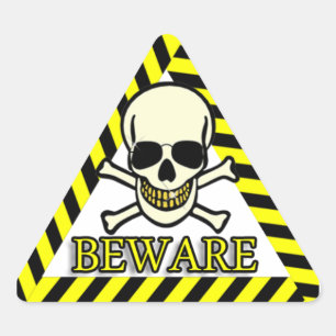 Beware Smiling Skull With Sunglasses Triangle Sticker