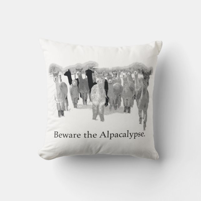 Beware The Alpacalypse - Funny Nerd Humour Pun Cushion (Front)