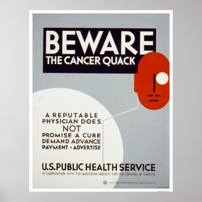 Beware The Cancer Quack 1938 WPA Poster (Front)