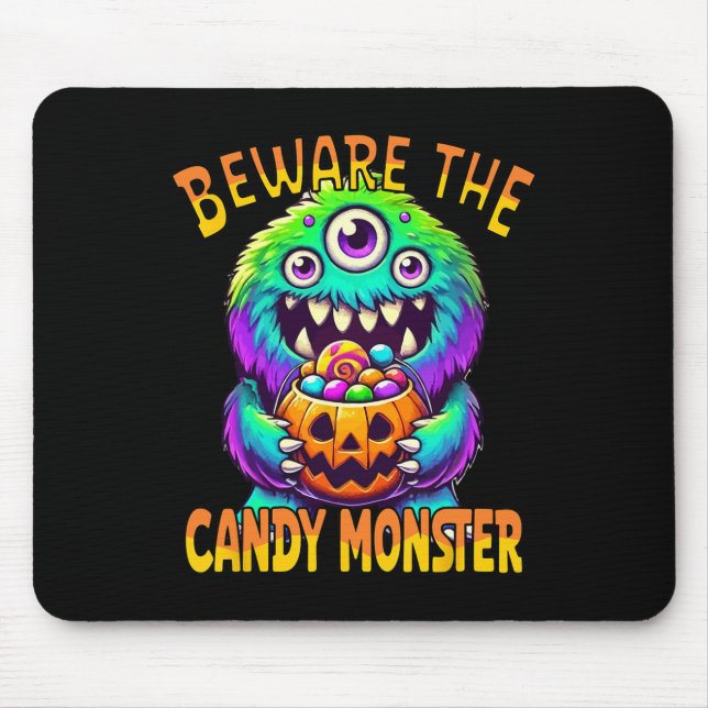 Beware The Candy Monster' Cute Halloween Monster  Mouse Mat (Front)