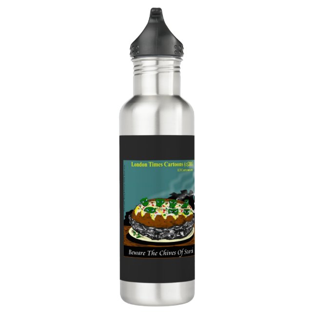 Beware the Chives of Starch – Funny Foodie Cartoon 710 Ml Water Bottle (Right)