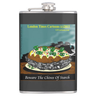 Beware the Chives of Starch – Funny Foodie Cartoon Hip Flask
