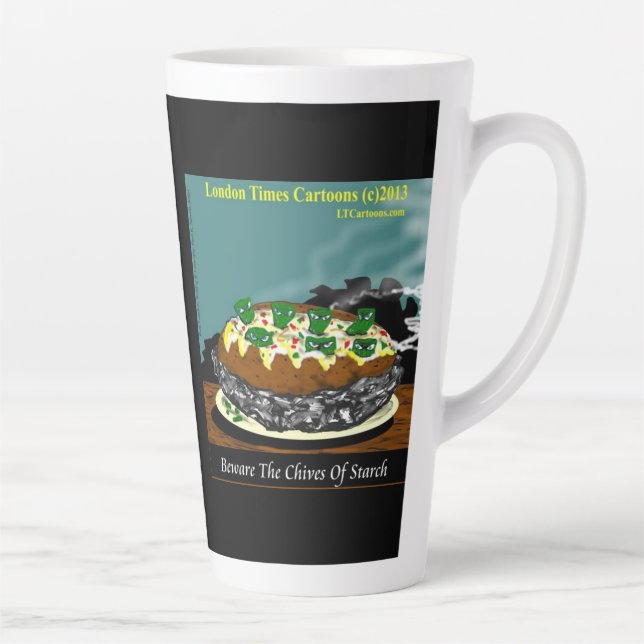 Beware the Chives of Starch – Funny Foodie Cartoon Latte Mug (Right)