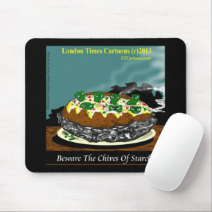 Beware the Chives of Starch – Funny Foodie Cartoon Mouse Mat