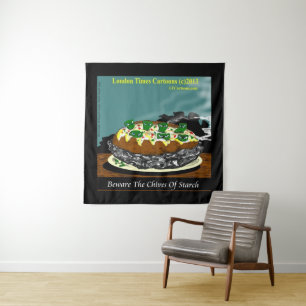 Beware the Chives of Starch – Funny Foodie Cartoon Tapestry
