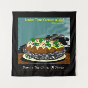 Beware the Chives of Starch – Funny Foodie Cartoon Tapestry