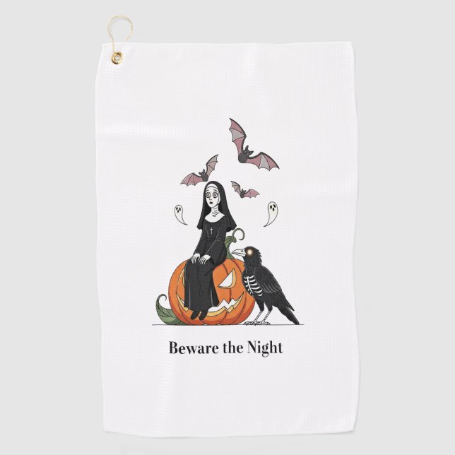 Beware the Night Spooky Nun Golf Towel (Front)