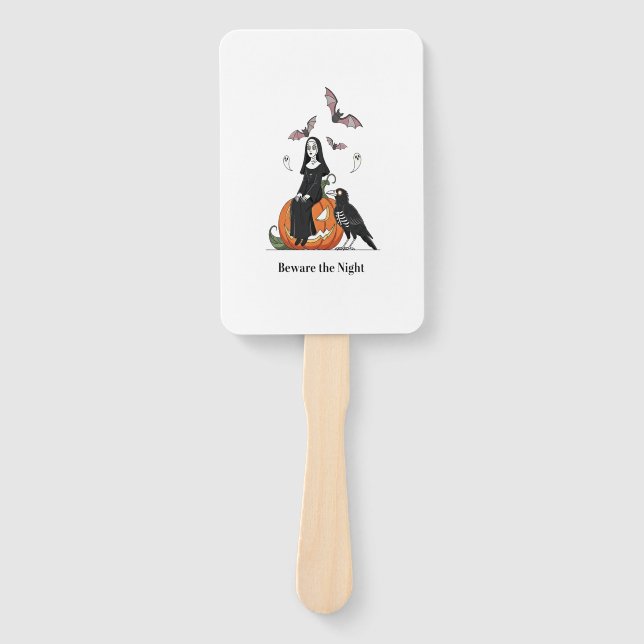 Beware the Night Spooky Nun Hand Fan (Front)