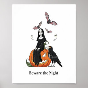 Beware the Night Spooky Nun Poster