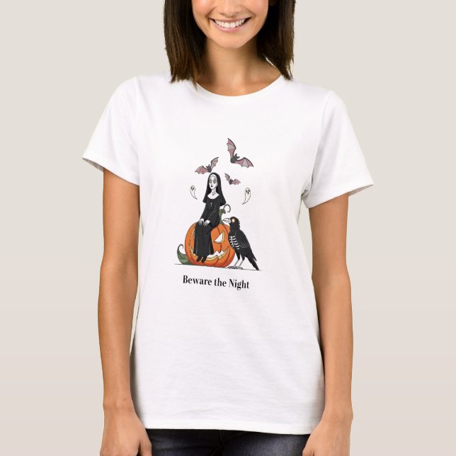 Beware the Night Spooky Nun T-Shirt (Front)