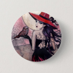 Beware the Red Spotted Owl Witch Button