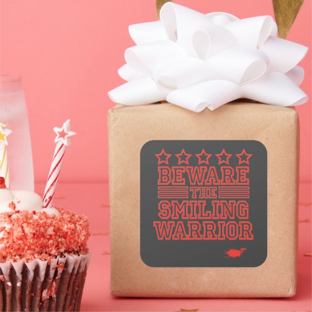 Beware the Smiling Warrior Red Gfx Square Sticker (Party)