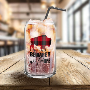 Beware Wild Life Buffalo Plaid ID669 Can Glass