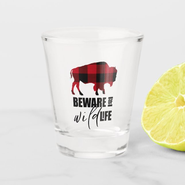 Beware Wild Life Buffalo Plaid ID669 Shot Glass (Front)