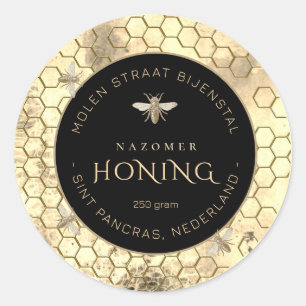 BEWERKBARE HONING LABEL met bij en honingraat 