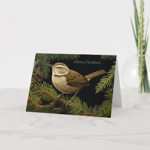 Bewick’s wren on fir branchesFolded Christmas Card
