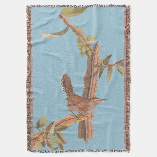 Bewick's Long-Tailed Wren Audubon Solitary Bird Throw Blanket (Front Vertical)