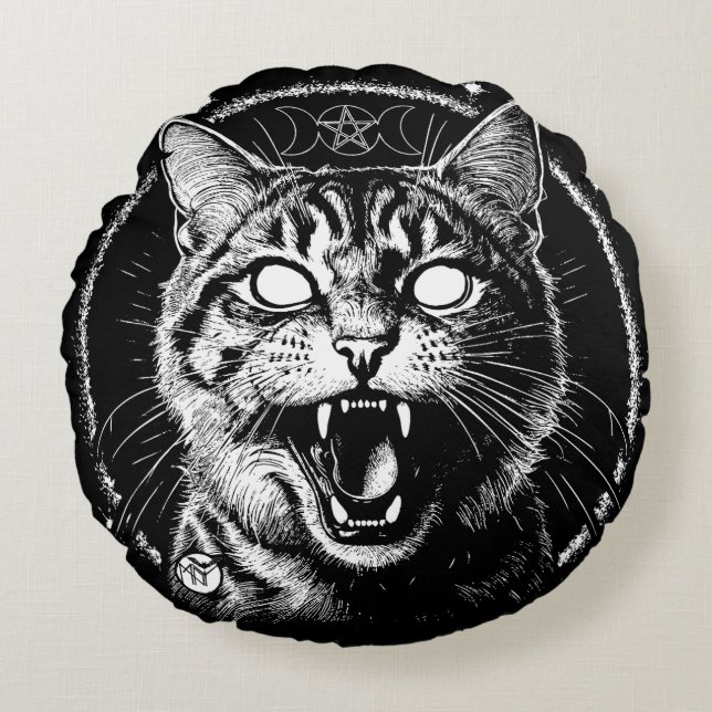 Bewitched Tabby Round Cushion (Front)