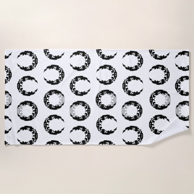 Bewitching Black Crescent Moon Silhouette Beach Towel (Front)