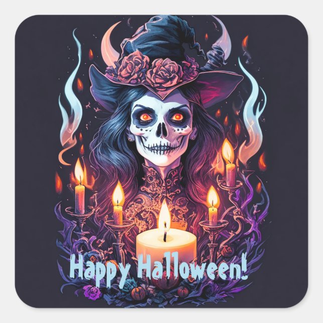 Bewitching Halloween Deligh Happy Halloween Square Sticker (Front)
