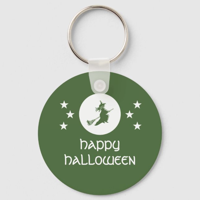 Bewitching Halloween Keychain, Green Key Ring (Front)