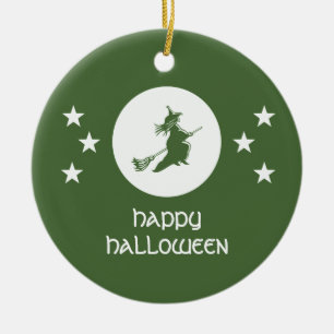 Bewitching Halloween Ornament, Green Ceramic Tree Decoration