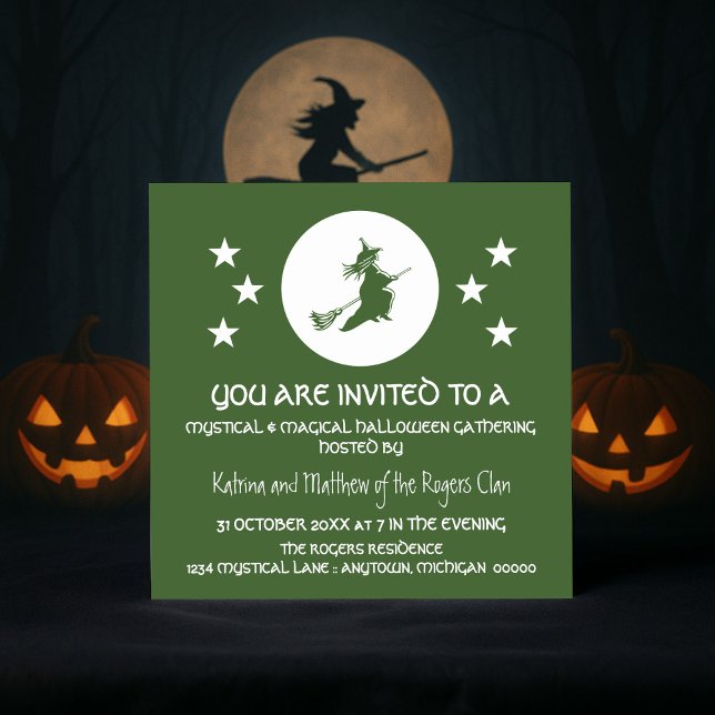 Bewitching Halloween Party Invite, Green Invitation (Green Bewitching Halloween Party Invitation)