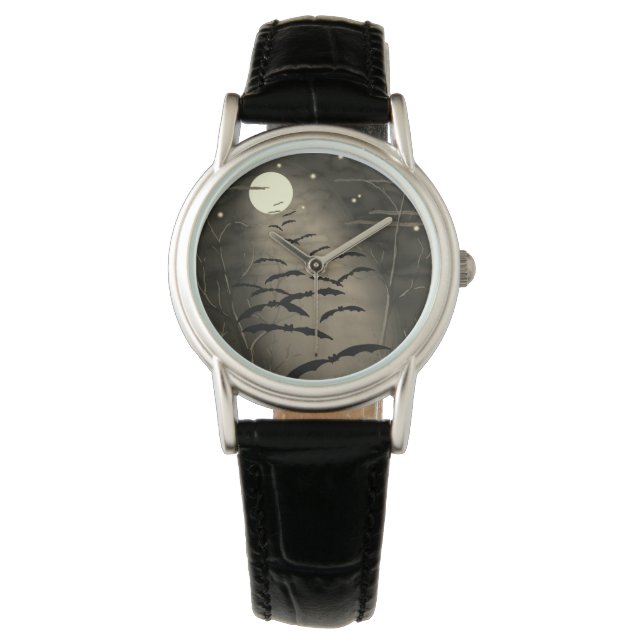 Bewitching Hour Full Moon Bats Vintage Halloween Watch (Front)