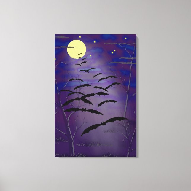 Bewitching Hour with Full Yellow Moon and Bats Canvas Print (Front)