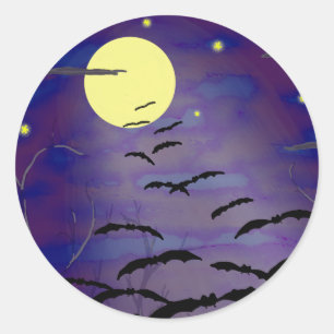 Bewitching Hour with Full Yellow Moon and Bats Classic Round Sticker