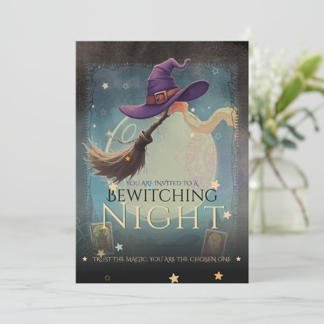 Bewitching Night Witchy Tarot Halloween Invite (Standing Front)