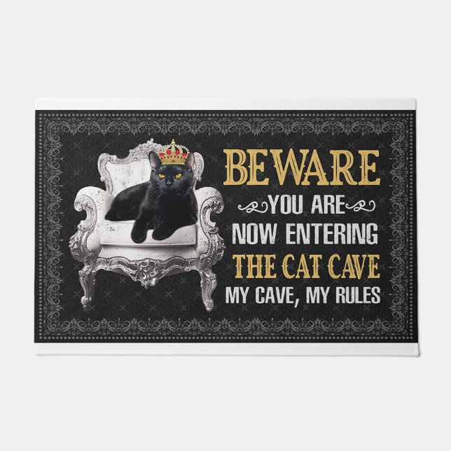 Bewware You Are Now Entering The Cat Cave My Cave Doormat (Front)