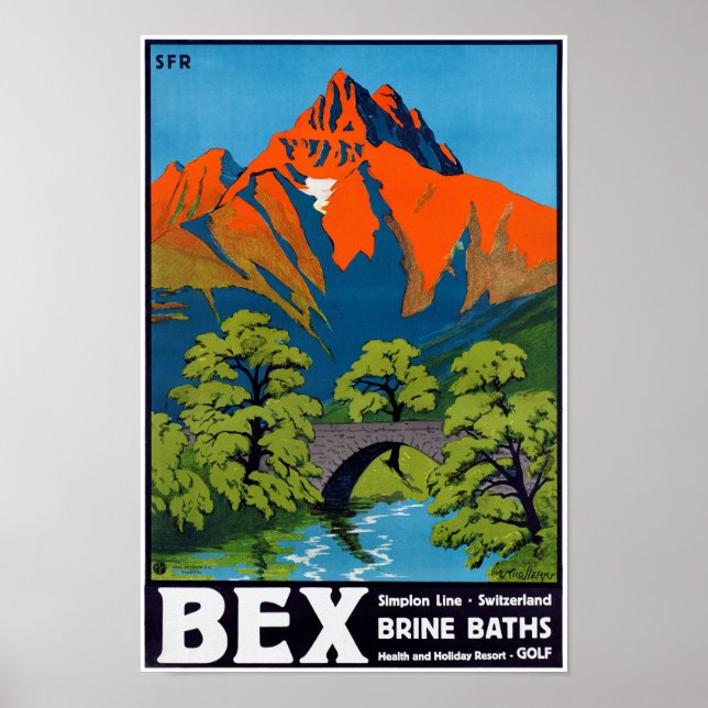Bex Switzerland Vintage Travel Poster Restored (Front)