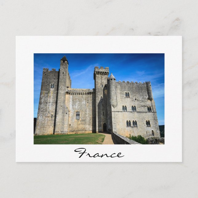 Beynac castle in France white text postcard (Front)