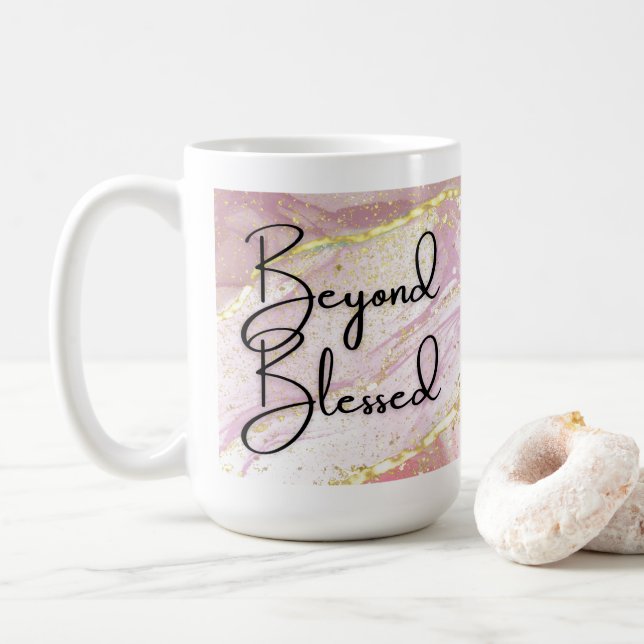 Beyond Blessed Pink Gold Marble 15oz Mug  (With Donut)