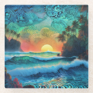 Beyond Blues Seascape Glass Coaster