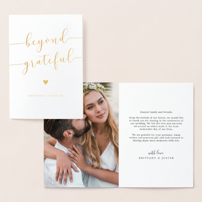 Beyond Grateful Heart Wedding Thank You Photo Foil Card (Display)