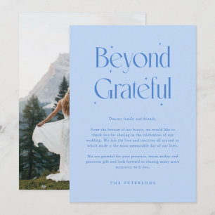 Beyond Grateful Whimsical Icy Blue Wedding Photo Thank You Card