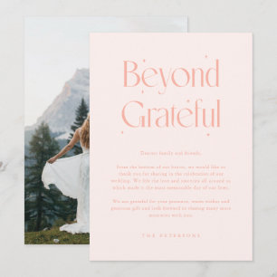 Beyond Grateful Whimsical Peach Wedding Photo Thank You Card