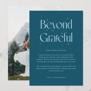 Beyond Grateful Whimsical Teal Wedding Photo Thank You Card